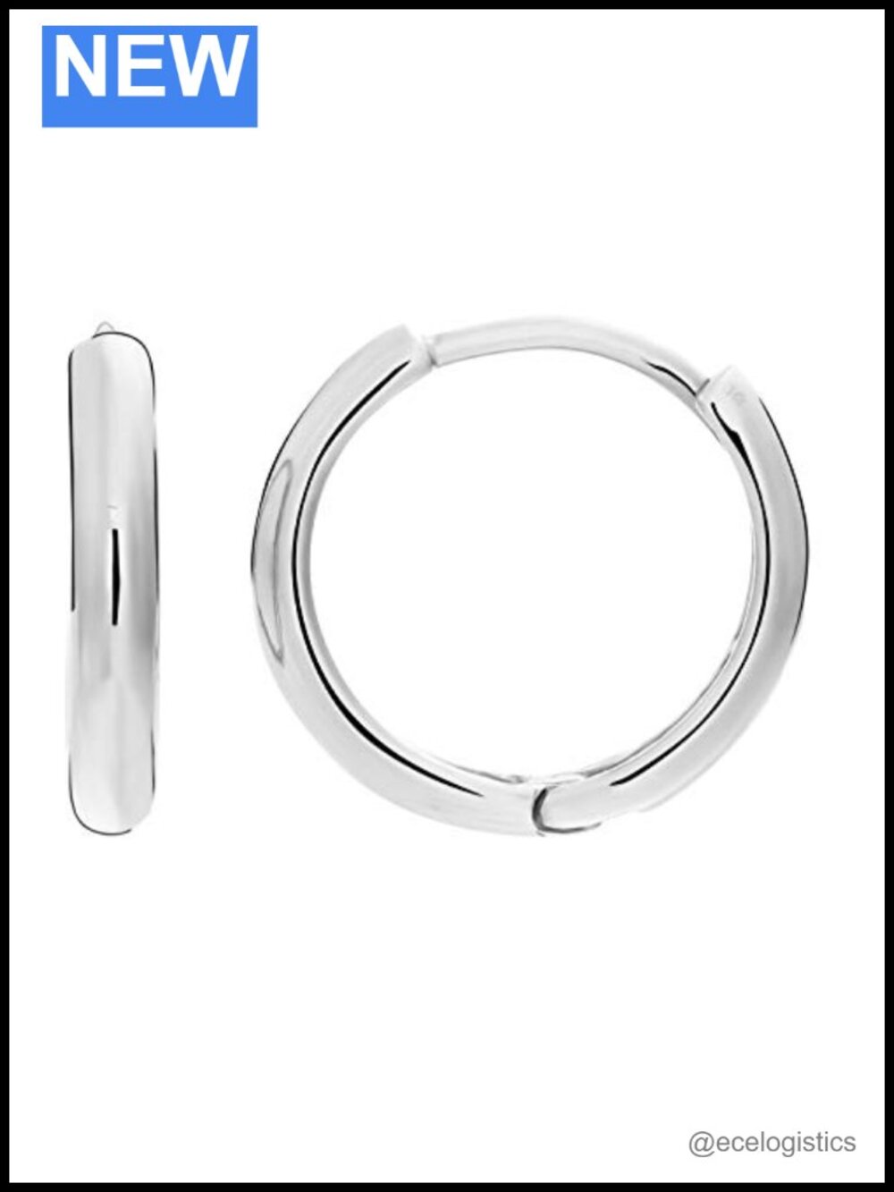14k Solid White Gold Small Hoop Huggie Earrings 11mm